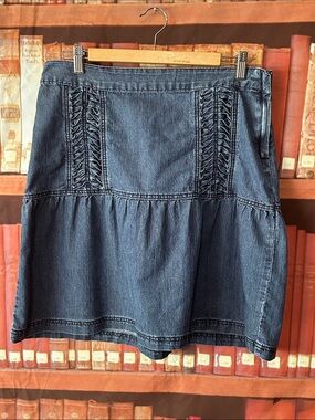 Christina Zinn Denim Mini Skirt Size 10 Blue Tiered Stretch Jean Skirt